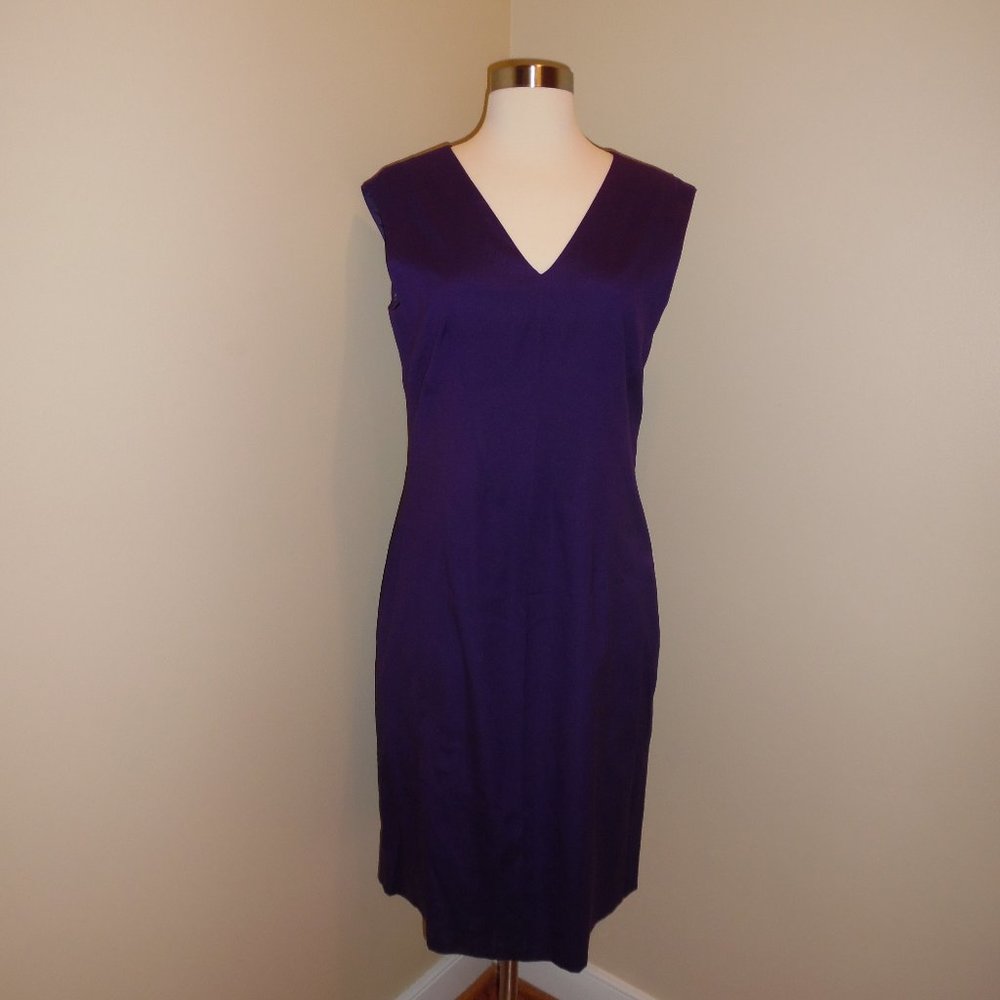 Piazza Sempione Purple Silk Pencil Sheath Work Career V-neck Dress 8 Medium
